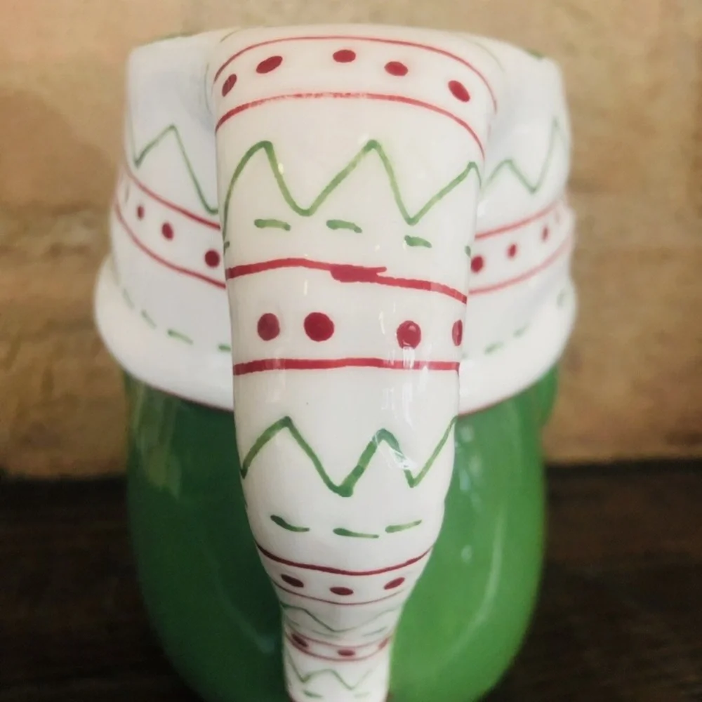 Pottery Barn Christmas GNOME Shaped Mug Green Sweater Scarf Ceramic 12oz NEW